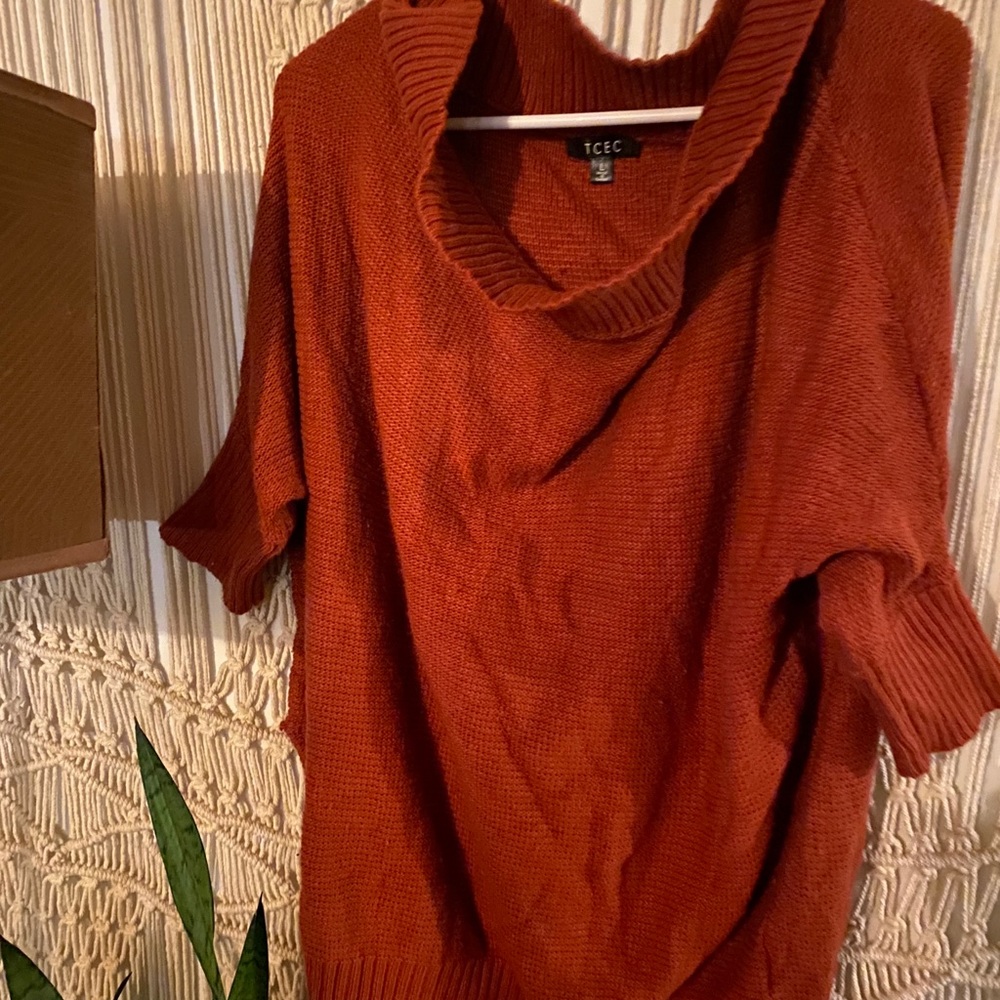 Rust Off The Shoulder Slouchy Sweater Short Sleeve